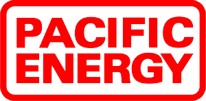 Pacific Energy logo in red with a red square box around it.